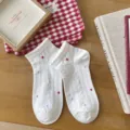 Mujeres calcetines cortos blancos lindos volantes puño algodón tobillo verano patrón floral dulce - Talla única / Puntos Pequeños de Colores