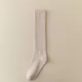 Women solid color ribbed mid-calf socks casual cotton long socks daily wear soft warm - One Size / Khaki