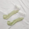 Transparente Glassocken für Damen mit Rüschenspitze, hellgrüne Ferse und Spitze Sommer. - Einheitsgröße / Perlenrand-Stil / Armeegrün
