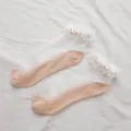 Transparente Damen Kurzsocken mit Spitzenbesatz, dünne Sommer Glasesocken Feinstrumpf. - Einheitsgröße / Perlenrand-Stil / Kaffeebraun