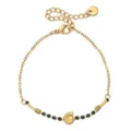 Stainless steel gold bracelet detail with black beads and shell pendant close up view. - Black (XN014-1)