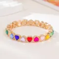 Colorful heart crystal elastic bracelet detail, fashion gold tone jewelry for women stylish. - Multicolor Rhinestone Style (SL1572)
