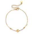 Minimalist stainless steel bracelet with natural pink stone and cute spiral shell charm detail. - Pink (XN014-2)