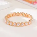 Gold heart pearl stretch bracelet for women fashion cute sweet dainty jewelry gift accessory - White Artificial Pearl Style (SL1586)