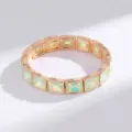 Brazalete elástico de cristal cuadrado geométrico en oro rosa para la moda femenina. - Oro Rosa Blanco Iridiscente