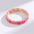 Pulsera elástica dorada con cristales rosas cuadrados geométricos, joyería de moda. - Dorado-Cristal Rosa