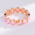 Gold-tone round crystal stretch bracelet for women, sparkling pink gemstone fashion jewelry. - Pink Style (SL1020)