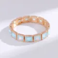 Pulsera elástica cuadrada de cristal azul chapado en oro, joya geométrica elegante. - Dorado Cristal Azul Claro