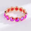 Fashion crystal stretch bracelet for women, shiny pink gemstone with gold metal round links. - Pinkish Red Style (SL1021)