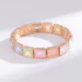 Pulsera elástica geométrica cuadrada de cristal colorido tono dorado para mujeres moda. - Dorado Cristal Multicolor