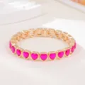 Gold-tone elastic crystal heart bracelet, hot pink rhinestone link jewelry for women. - Bright Pink Heart Rhinestone Style (SL1582)