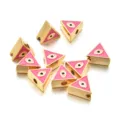 Gold triangular enamel evil eye beads for DIY handmade bracelets necklaces jewelry making supplies - Triangle Style (PJ071) / Pink