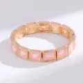 Pulsera elástica de cristal rosa cuadrado geométrico dorado, joyería elegante para mujeres. - Dorado Cristal Rosa Suave