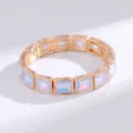 Brazalete elástico cuadrado de cristal bañado en oro para mujer, accesorio de moda elegante. - Dorado Cristal Blanco Transparente
