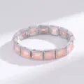 Pulsera elástica color plateado con piedras de cristal rosa cuadradas para mujer moda - Plateado - Cristal Rosa