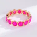 Gold-plated pink crystal stretch bracelet, vibrant pink circular gemstone jewelry. - Gold Trim Pink Style (SL1026)