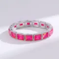 Pulsera elastica chapada en plata con eslabones geometricos de cristal rosa cuadrado para mujeres - Plateado Degradado Rosa Rojo