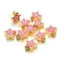 Abalorio de estrella de aleación dorada con esmalte rosa y diseño de mal de ojo para joyas DIY. - Estilo Estrella (PJ074) / Rosa