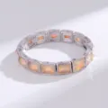 Pulsera elástica geométrica cuadrada de metal plateado con cristales iridiscentes para mujer. - Dorado Naranja Claro Iridiscente