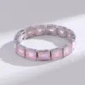 Pulsera elástica de metal plateado con piedras de cristal rosa cuadradas para joyería. - Plateado Cristal Rosa