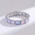 Pulsera elástica de cristal cuadrado color plata joyería de moda geométrica para mujeres - Plateado Transparente Iridiscente