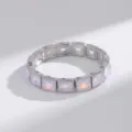 Brazalete elástico plateado con piedras de cristal ópalo cuadradas para joyería de moda de mujer. - Plateado Cristal Arcoíris