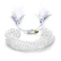 Brazalete de cuentas de cristal facetado transparente con borlas blancas y cordon. - Estilo Blanco (SL086-1)