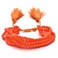Pulsera multicapa de cuentas naranjas con borlas ajustable joyería hecha a mano hoy. - Estilo Naranja (SL081)