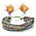 Pulsera trenzada multicolor de cuentas de cristal con borlas brillantes ajustable moda - Estilo Multicolor (SL086-2)