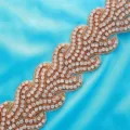 Exquisite rhinestone patch detail, sparkling crystal bead trim for wedding dress belt appliques. - Rose Gold