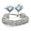 Pulsera trenzada multicapa de cuentas de cristal gris con borlas y cordón ajustable. - Estilo Gris (SL086-3)
