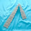 Exquisite bridal rhinestone belt applique with sparkling crystals and faux pearls for wedding dress. - Silver