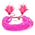 Pulsera de cuentas de cristal rosa vivo con borlas y cordón ajustable, diseño genial. - Estilo Rosa Brillante (SL085-13)