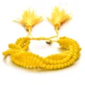 Pulsera tejida de cuentas de cristal amarillo con borlas y cordón ajustable elegante. - Estilo Amarillo (SL085-12)
