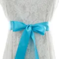 White lace wedding dress with bright blue satin ribbon waist belt bridal accessory SKU - Gold Rhinestone Sheets with Ribbon / With Sky Blue Ribbon