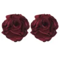 Detachable burgundy fabric rose shoe clips pair for wedding party DIY shoe decoration - Wine Red Pair