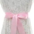 Bridal waist belt pink satin bow ivory lace wedding dress sash bridal accessory variant - With Pink Ribbon
