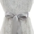 White lace dress bridal sash silver ribbon belt wedding dress waist accessory elegant style - With Silver Ribbon
