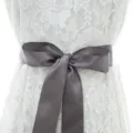 Grey satin bow waist belt for wedding dress, elegant bridal sash and lace gown accessory. - With Dark Grey Ribbon