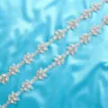 Crystal rhinestone trim leaf design wedding dress belt applique bridal accessory diy craft - Silver