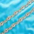 Gold rhinestone pearl lace trim, wavy crystal applique for bridal dress belt, DIY sewing. - 1 Yard / Gold