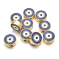 Abalorios mal de ojo de aleación dorada con esmalte azul, gran agujero para hacer joyas de bricolaje. - Estilo Redondo (PJ035) / Azul