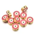 Cuentas de mal de ojo de esmalte dorado, abalorios redondos de aleacion para joyeria DIY. - Estilo Redondo (PJ035) / Rosa fuerte