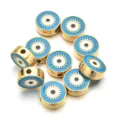 Cuentas de mal de ojo de aleación chapada en oro esmalte azul accesorios DIY - Estilo Redondo Plano (PJ035) / 1 Pieza (Aprox 12mm) / Azul claro