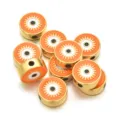Cuentas de aleación esmaltada de mal de ojo de doble cara naranja redondo accesorios DIY - Estilo Redondo Plano (PJ035) / 1 Pieza (Aprox 12mm) / Naranja