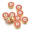 Abalorio espaciador de aleación con mal de ojo rojo pulsera DIY accesorios de joyería - Estilo Redondo Plano (PJ035) / 1 Pieza (Aprox 12mm) / Rojo