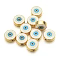 Amuleto mal de ojo cuentas de aleación esmalte doradas para joyería artesanal DIY - Estilo Redondo Plano (PJ035) / 1 Pieza (Aprox 12mm) / Blanco
