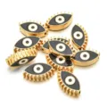 Cuenta de aleación con diseño de mal de ojo de doble cara para pulseras y collares DIY. - Estilo Ojo con Pestañas (PJ036) / 1 Pieza (Aprox 12mm) / Negro