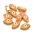 Cuentas de esmalte de aleación de mal de ojo naranja pulsera DIY accesorios de joyería - Estilo Ojo con Pestañas (PJ036) / 1 Pieza (Aprox 12mm) / Naranja