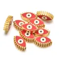 Abalorios de aleación de mal de ojo esmalte rojo dijes agujero grande para pulseras collares - Estilo de Ojo con Pestañas (PJ036) / Rojo